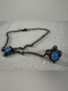 Women's Blue Teardrop Pendant Bracelet and Ring Set -